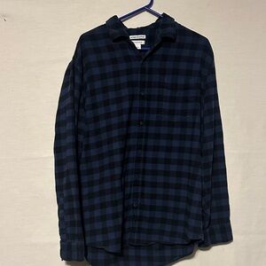 Amazon Essentials Black and Blue Plaid Button Down Shirt
